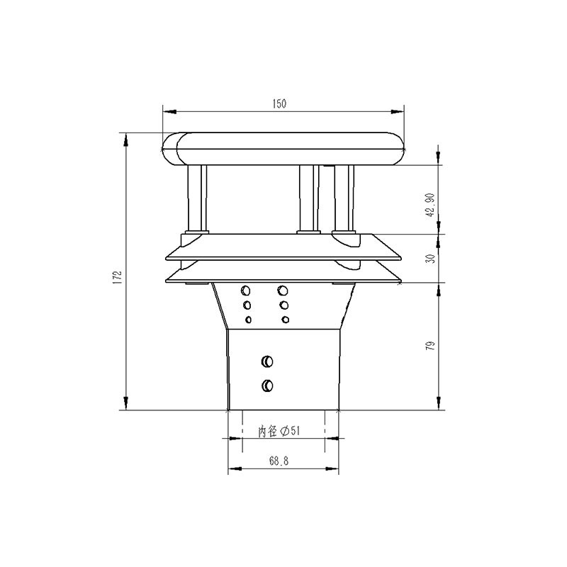 超聲波一體式風(fēng)速風(fēng)向傳感器產(chǎn)品尺寸圖